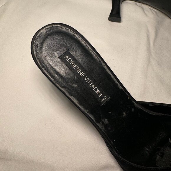 Sleek black satin kitten heels by Adrienne Vittadini, made in Italy. Features a - Picture 4 of 6